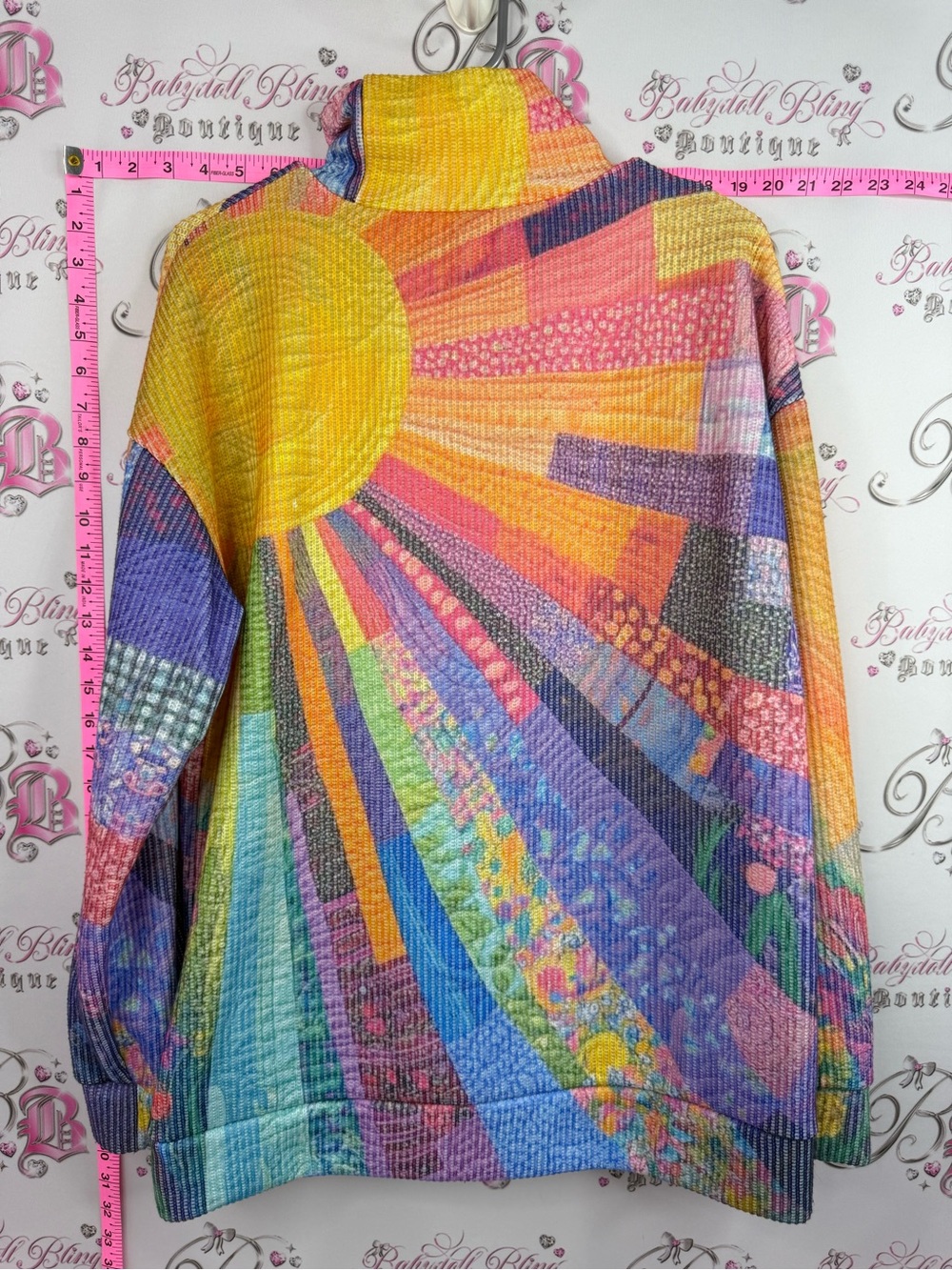 Sweater sunshine patchwork Sunburst Turtleneck Sweater - Vibrant Rainbow Knit - Picture 2 of 10